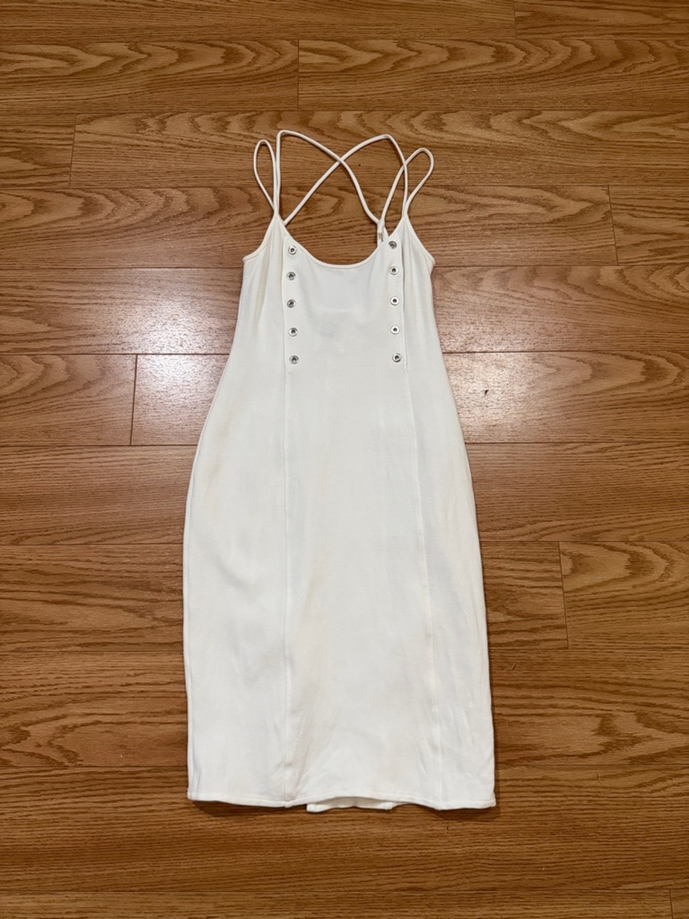 Versus By Versace White Strappy Midi Dress with Grommett Accents